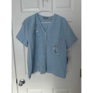 NWT Jane Ashley Beaded Denim Spring/ Summer Button Down Shirt Sz: Large